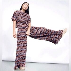 NWT Wildfang The Empower Plisse Wide leg pleated drawstring pant